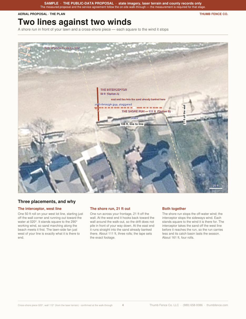 Page 4 — the fence plan drawn on the aerial with dimensions
